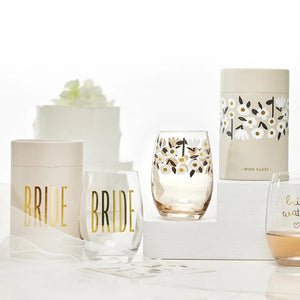 Gold Foil Stemless Wine Glass - Bride