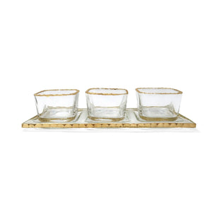 3 Bowl Relish Dish on Tray with Gold Rim