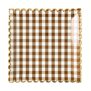 Brown Gingham Scalloped Plate