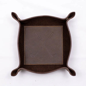 Golf Leather Embossed Valet Tray / Dark Brown