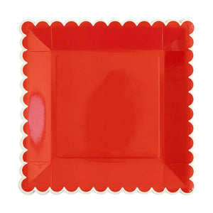Red and White Scalloped Plate