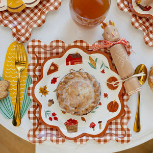 Rust Gingham Scalloped Plate