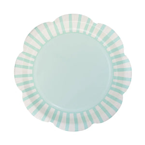 Aqua Striped Scalloped Plate