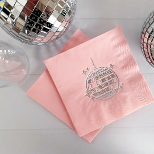 Pink and Silver Disco Ball Cocktail Napkin