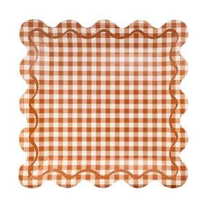 Rust Gingham Scalloped Plate