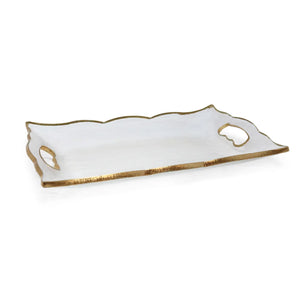 Rectangular Glass Tray with Gold Rim